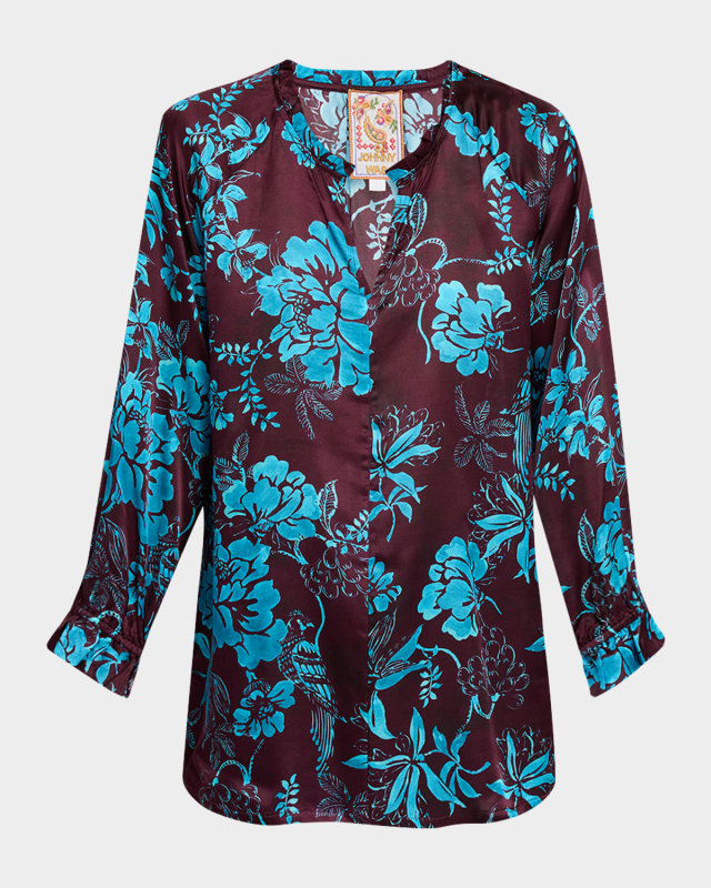 Floral-Print Ruffle Field Tunic